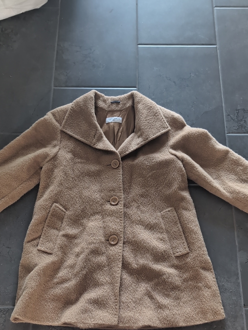 Cinzia Rocca Women’s Tan Teddy Coat - 80% Wool 20% Alpaca Size 4